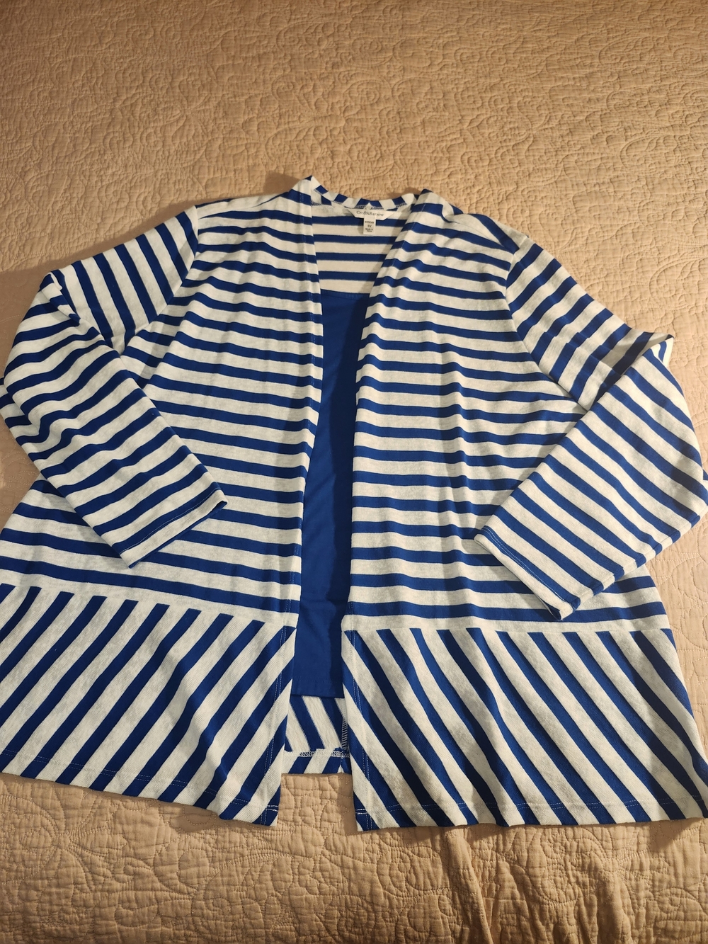 croft & barrow Blue and White Striped Open-Front Cardigan